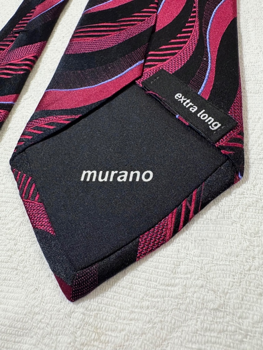 Vintage Extra Long Geometric Silk Necktie Red Black Made in USA